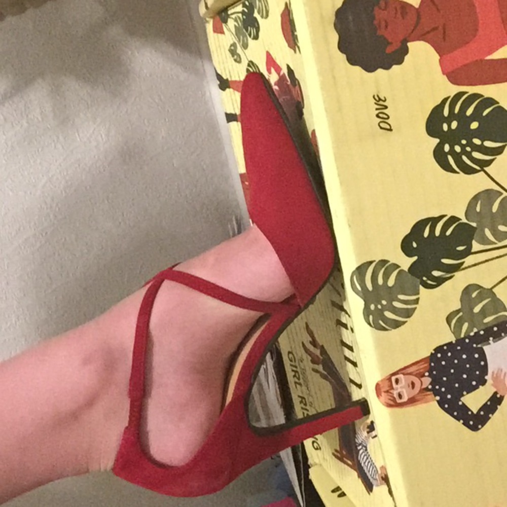 Red, three inch heels